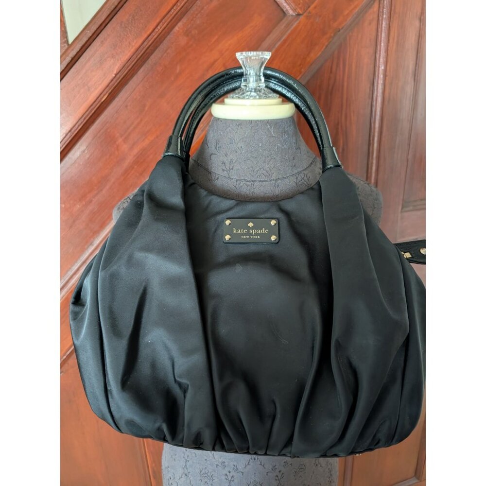 Kate Spade Black Nylon Handbag With Polka Dot Lining & Gold Hardware